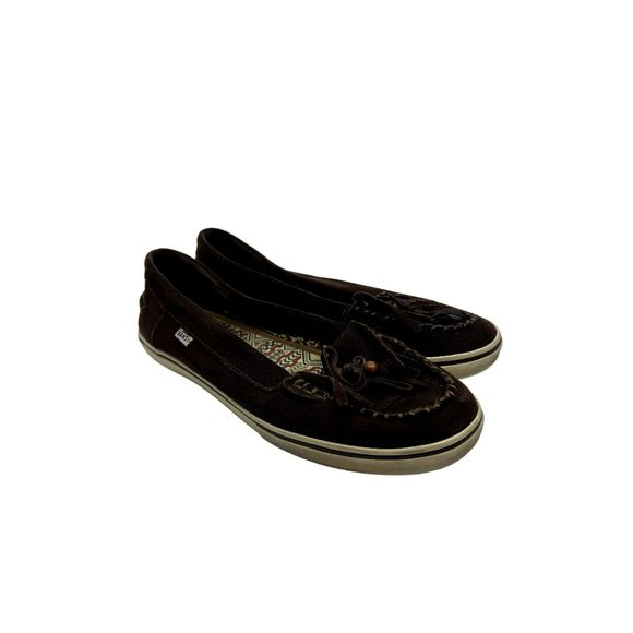 VANS Women's 'Mikalah' Slip On Leather Beaded Fringe Moccasins Size 8 Pre-Owned - Picture 1 of 5